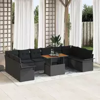 Sodo Sofų Rinkinys su saugykla 9 pcs Juoda Poli ratanas