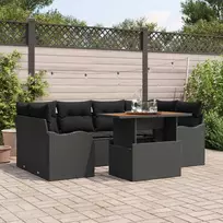 Lauko baldų komplektas Sodo Sofų Rinkinys su saugykla 7 pcs Juoda Poli ratanas