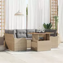 Lauko baldų komplektas Sodo Sofų Rinkinys su saugykla 7 pcs Smėlio Poli ratanas