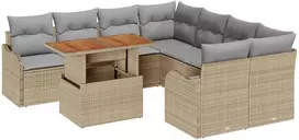 Lauko baldų komplektas Sodo Sofų Rinkinys su saugykla 9 pcs Smėlio Poli ratanas