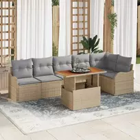 Lauko baldų komplektas Sodo Sofų Rinkinys su saugykla 7 pcs Smėlio Poli ratanas