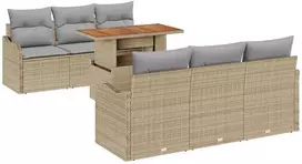 Lauko baldų komplektas Sodo Sofų Rinkinys su saugykla 7 pcs Smėlio Poli ratanas