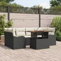 Sodo Sofų Rinkinys su saugykla 7 pcs Juoda Poli ratanas