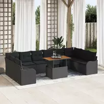 Lauko baldų komplektas Sodo Sofų Rinkinys su saugykla 11 pcs Juoda Poli ratanas