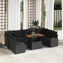 Lauko baldų komplektas Sodo Sofų Rinkinys su saugykla 10 pcs Juoda Poli ratanas