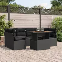 Sodo Sofų Rinkinys su saugykla 7 pcs Juoda Poli ratanas