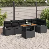 Lauko baldų komplektas Sodo Sofų Rinkinys su saugykla 7 pcs Juoda Poli ratanas