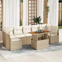 Lauko baldų komplektas Sodo Sofų Rinkinys su saugykla 8 pcs Smėlio Poli ratanas