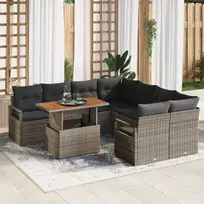 Lauko baldų komplektas Sodo Sofų Rinkinys su saugykla 9 pcs Pilka Poli ratanas