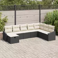 Lauko baldų komplektas Sodo Sofų Rinkinys su pagalve 8 pcs Juoda Poli ratanas