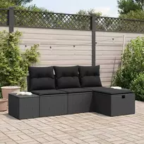 Lauko baldų komplektas Sodo Sofų Rinkinys su pagalve 4 pcs Juoda Poli ratanas
