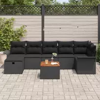 Lauko baldų komplektas Sodo Sofų Rinkinys su pagalve 8 pcs Juoda poliratanas