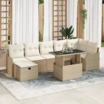 Lauko baldų komplektas Sodo Sofų Rinkinys su pagalve 8 pcs Smėlio Poli ratanas