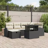 Lauko baldų komplektas Sodo Sofų Rinkinys su pagalve 7 pcs Juoda Poli ratanas