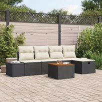 Lauko baldų komplektas Sodo Sofų Rinkinys su pagalve 6 pcs Juoda poliratanas