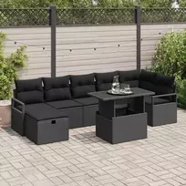 Lauko baldų komplektas Sodo Sofų Rinkinys su pagalve 8 pcs Juoda Poli ratanas