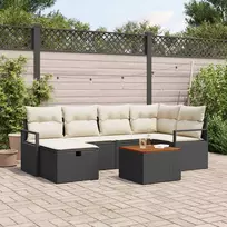 Lauko baldų komplektas Sodo Sofų Rinkinys su pagalve 7 pcs Juoda poliratanas