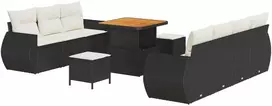 Lauko baldų komplektas Sodo Sofų Rinkinys su pagalve 10 pcs Juoda poliratanas