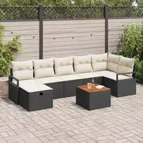 Lauko baldų komplektas Sodo Sofų Rinkinys su pagalve 8 pcs Juoda poliratanas