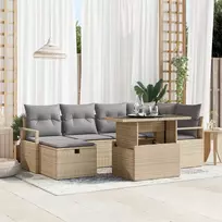 Lauko baldų komplektas Sodo Sofų Rinkinys su pagalve 7 pcs Smėlio Poli ratanas