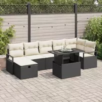 Lauko baldų komplektas Sodo Sofų Rinkinys su pagalve 8 pcs Juoda Poli ratanas