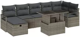 Lauko baldų komplektas Sodo Sofų Rinkinys su pagalve 8 pcs Pilka Poli ratanas