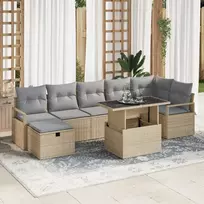 Lauko baldų komplektas Sodo Sofų Rinkinys su pagalve 8 pcs Smėlio Poli ratanas