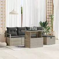 Lauko baldų komplektas Sodo Sofų Rinkinys su pagalve 6 pcs Šviesiai pilka Poli ratanas