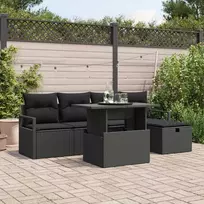 Sodo Sofų Rinkinys su pagalve 6 pcs Juoda Poli ratanas