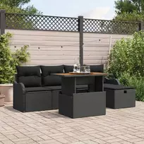 Lauko baldų komplektas Sodo Sofų Rinkinys su pagalve 6 pcs Juoda poliratanas