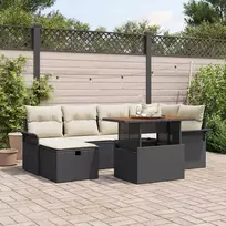 Lauko baldų komplektas Sodo Sofų Rinkinys su pagalve 7 pcs Juoda poliratanas