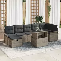 Lauko baldų komplektas Sodo Sofų Rinkinys su pagalve 8 pcs Pilka Poli ratanas