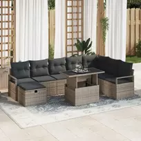 Lauko baldų komplektas Sodo Sofų Rinkinys su pagalve 9 pcs Pilka Poli ratanas