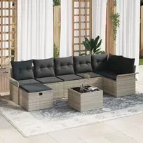 Lauko baldų komplektas Sodo Sofų Rinkinys su pagalve 8 pcs Šviesiai pilka Poli ratanas
