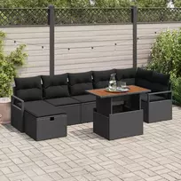 Lauko baldų komplektas Sodo Sofų Rinkinys su pagalve 8 pcs Juoda poliratanas
