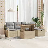 Lauko baldų komplektas Sodo Sofų Rinkinys su pagalve 6 pcs Smėlio poliratanas