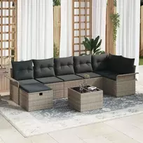 Lauko baldų komplektas Sodo Sofų Rinkinys su pagalve 8 pcs Pilka Poli ratanas