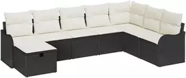 Lauko baldų komplektas Sodo Sofų Rinkinys su pagalve 8 pcs Juoda Poli ratanas