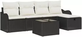 Lauko baldų komplektas Sodo Sofų Rinkinys su pagalve 6 pcs Juoda Poli ratanas