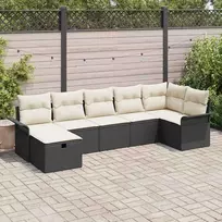 Lauko baldų komplektas Sodo Sofų Rinkinys su pagalve 7 pcs Juoda Poli ratanas