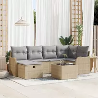 Lauko baldų komplektas Sodo Sofų Rinkinys su pagalve 7 pcs Smėlio Poli ratanas