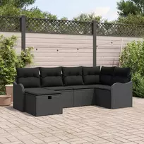 Sodo Sofų Rinkinys su pagalve 6 pcs Juoda Poli ratanas