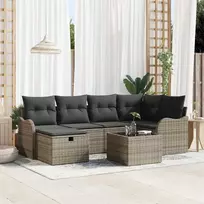 Lauko baldų komplektas Sodo Sofų Rinkinys su pagalve 7 pcs Pilka Poli ratanas