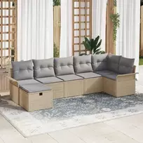 Lauko baldų komplektas Sodo Sofų Rinkinys su pagalve 7 pcs Smėlio Poli ratanas