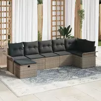 Lauko baldų komplektas Sodo Sofų Rinkinys su pagalve 7 pcs Pilka Poli ratanas