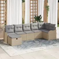 Lauko baldų komplektas Sodo Sofų Rinkinys su pagalve 7 pcs Smėlio Poli ratanas
