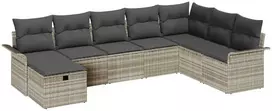 Lauko baldų komplektas Sodo Sofų Rinkinys su pagalve 8 pcs Šviesiai pilka Poli ratanas
