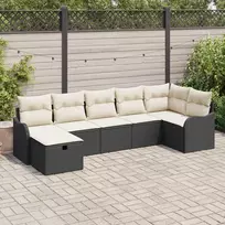 Lauko baldų komplektas Sodo Sofų Rinkinys su pagalve 7 pcs Juoda Poli ratanas