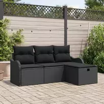Lauko baldų komplektas Sodo Sofų Rinkinys su pagalve 4 pcs Juoda Poli ratanas
