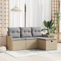 Lauko baldų komplektas Sodo Sofų Rinkinys su pagalve 4 pcs Smėlio Poli ratanas